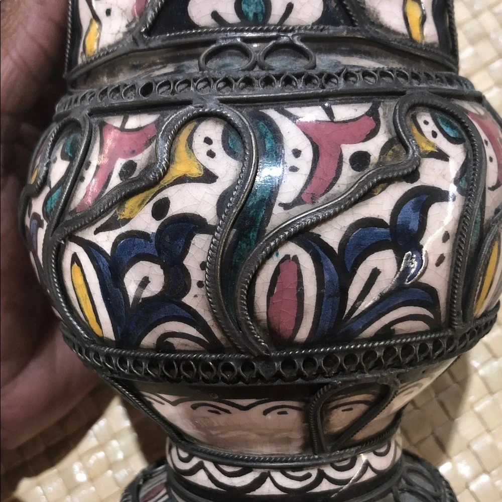 Moroccan Decorative Hand-Painted Ceramic Vase in Multicolor - Picture 6 of 6